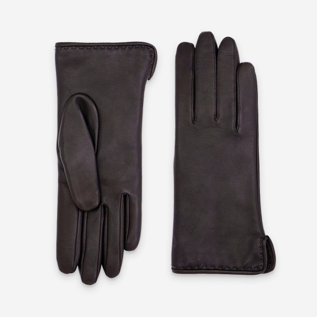 GANTS CUIR AGNEAU-100% CACHEMIRE Brun