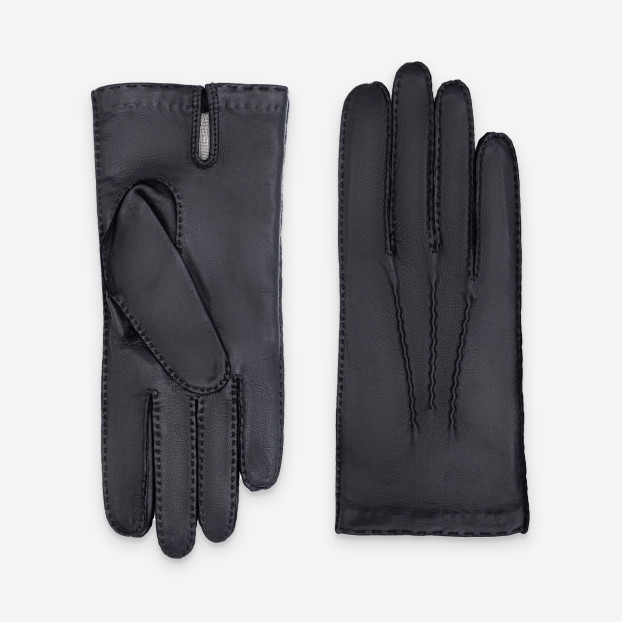 GANTS CUIR AGNEAU-100% SOIE-21093SN Noir