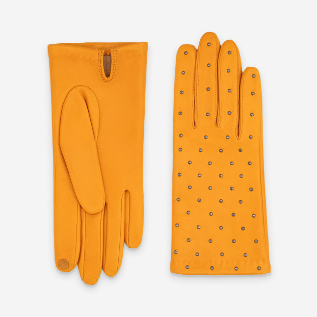 GANTS CUIR AGNEAU-100% SOIE-TACTILE-21508SN 723 golden
