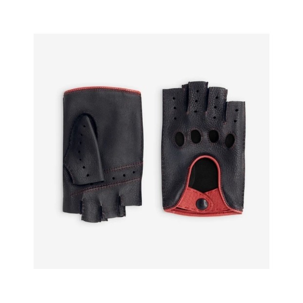 mitaine conduite cerf cousu main 102 noir/rouge